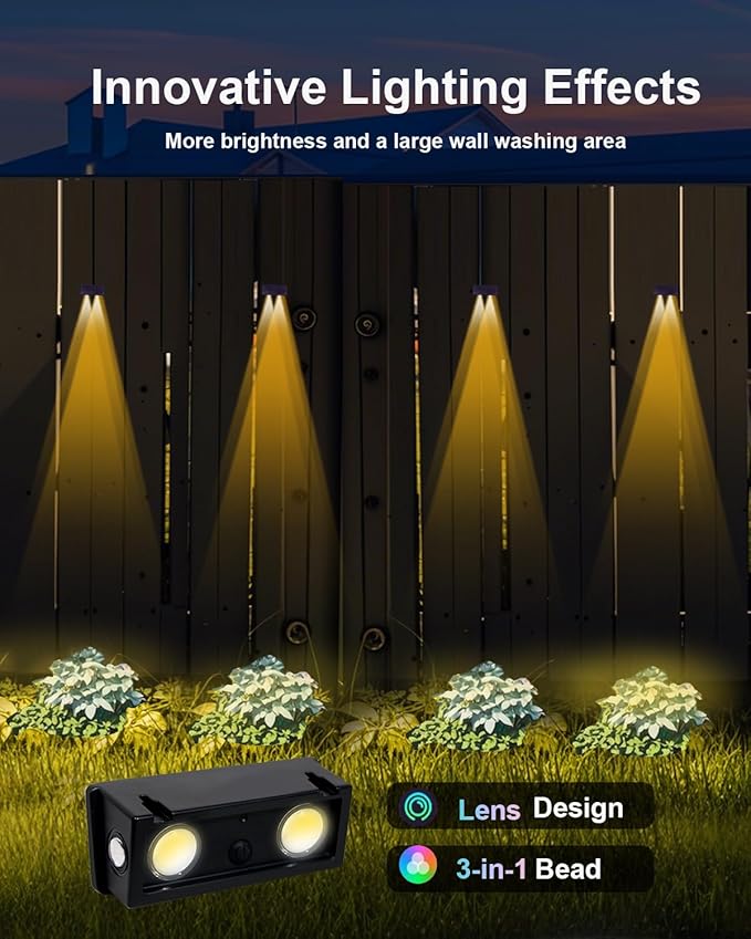 Solar Fence Lights Outdoor Waterproof LED Spot Lens for Step, Wall, Deck, Patio, Yard, Rail, Garage, Pool, Stair, Walkway, Garden Landscaping Enhanced Security Easy Install Warm White 12 pack