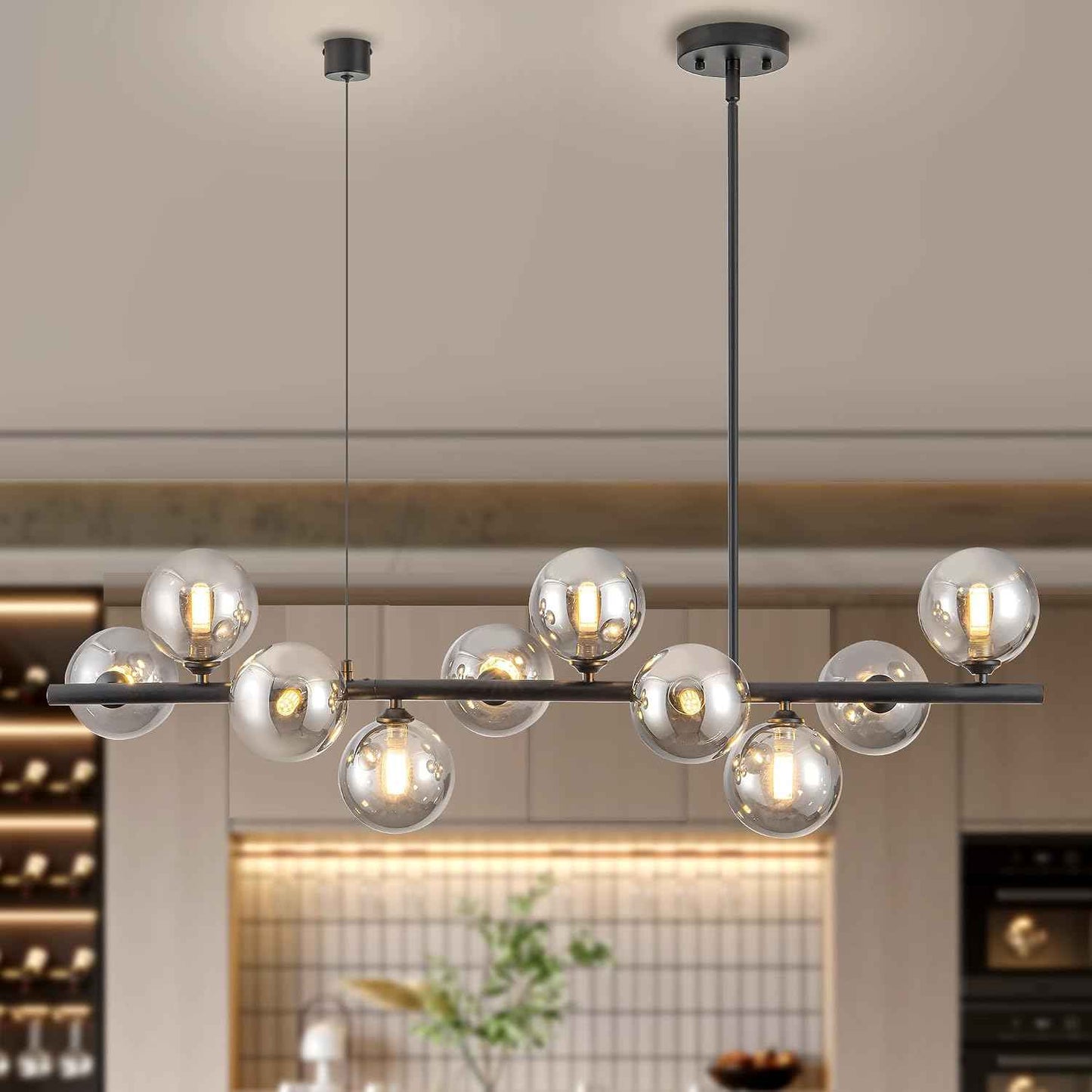 Linear Chandeliers for Dining Room 10 Light Modern Linear Chandelier Sputnik Ceiling Light Fixture, 40" Island Lights for Kitchen with Smokey Gray Lampshade Dining Room Chandelier Height Adjustable