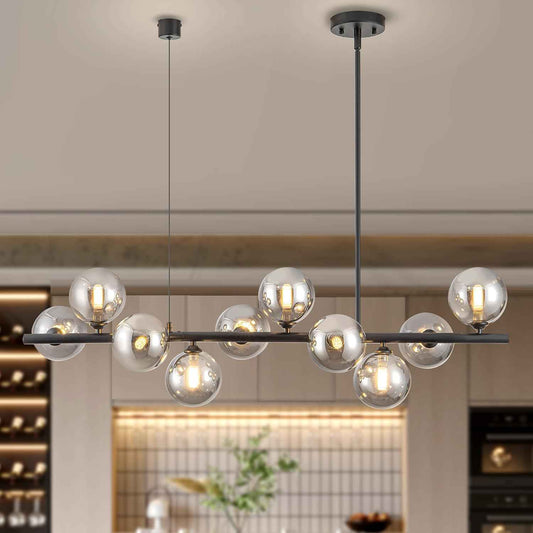 Linear Chandeliers for Dining Room 10 Light Modern Linear Chandelier Sputnik Ceiling Light Fixture, 40" Island Lights for Kitchen with Smokey Gray Lampshade Dining Room Chandelier Height Adjustable