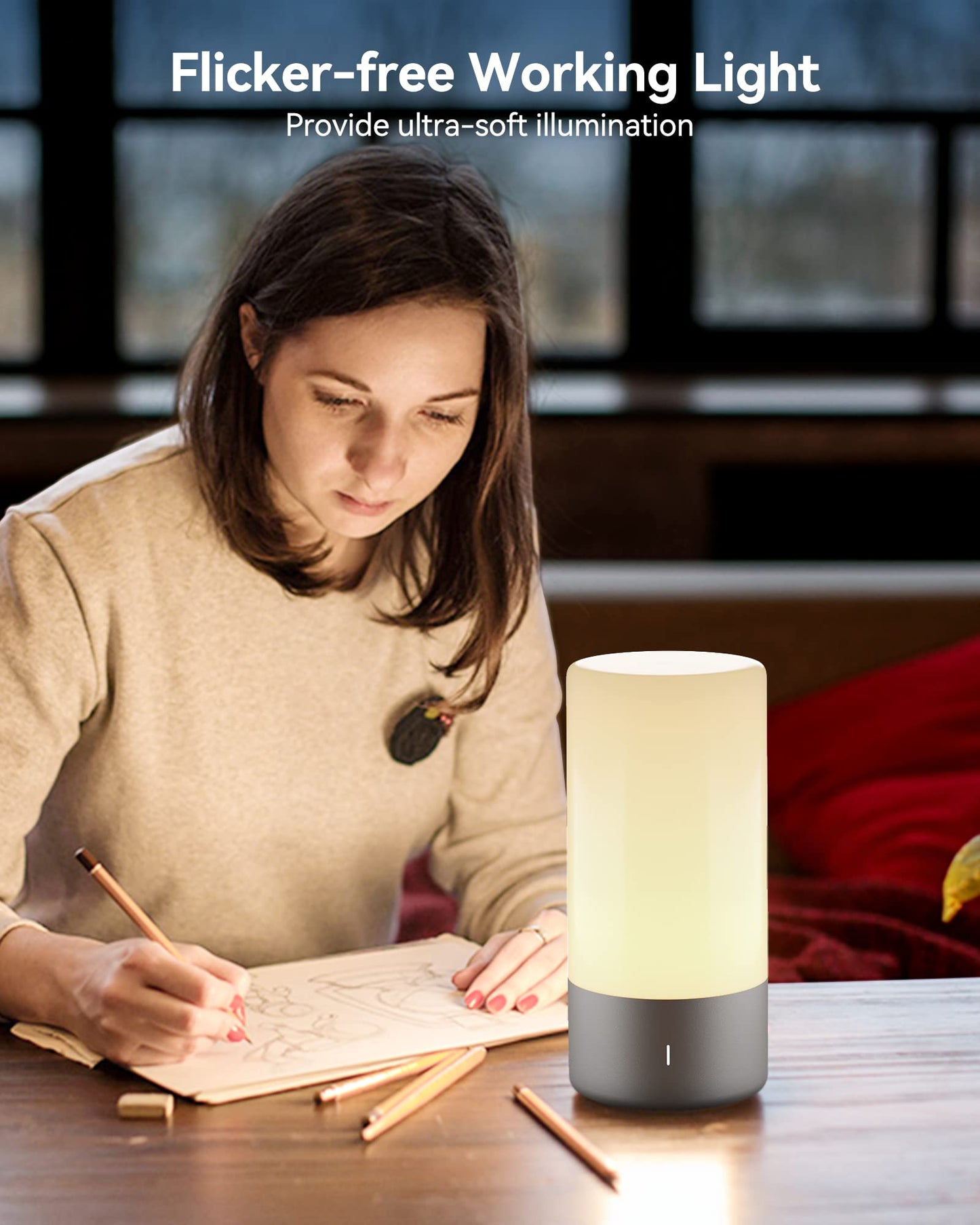 Table Lamp [Advanced] Bedside Touch Control Lamp for Bedroom 3 Level Dimmable Warm White Lights with 256 RGB Color Mode Modern Deisgn Smart Nightstand Desktop LED Lamps Portable for Read