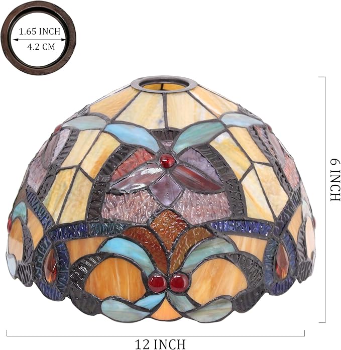 Tiffany Lamp Shade Replacement 12X6 Inch Stained Glass Lampshade Only 1-5/8-Inch Fitter Opening for Arched Floor Lamp, Torchiere Lamp, Pendant Light (Orange Yello)