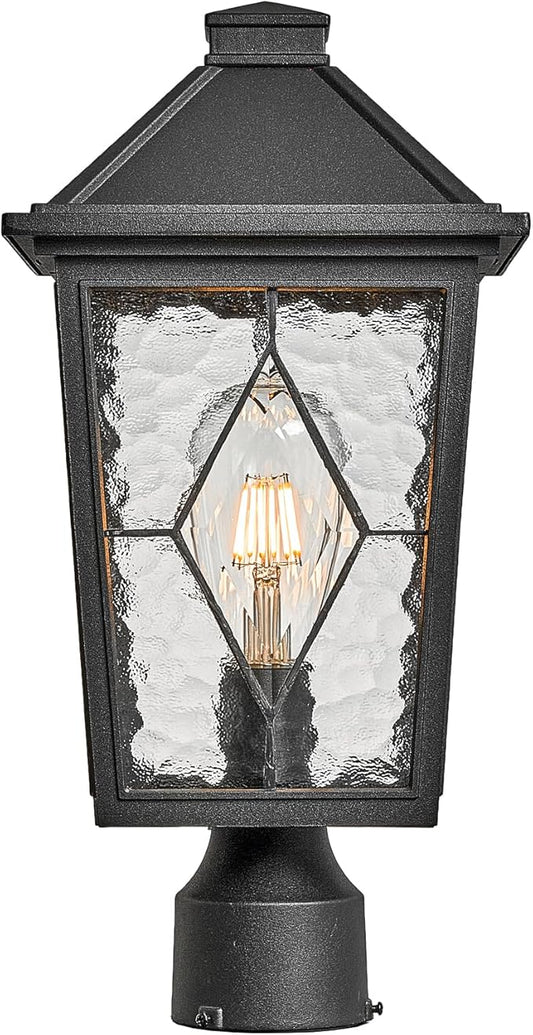 Outdoor Post Lights 16.5 Inch Black Lamp Post Light Fixture Aluminum Column Lighting with Water Ripple Glass E26 Socket Waterproof