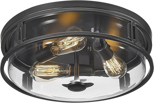 16 Inch Flush Mount Ceiling Light with Clear Glass Shade, 3-Light Indoor Outdoor Farmhouse Lighting Flush Mount Lights for Kitchen Bedroom Porch Living Dining Room(Large) - Aura Lighting