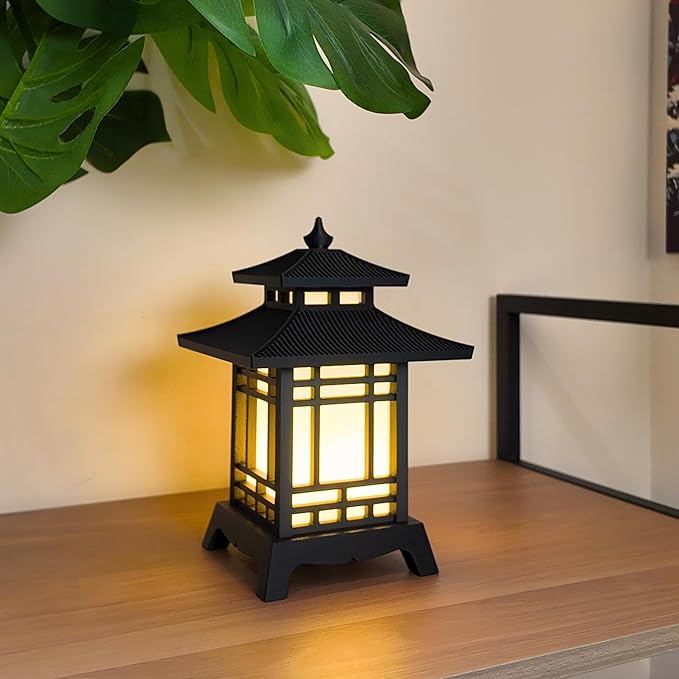Japanese Pagoda Lantern - Exquisite Japanese Decor for Home and Room | Unique Desk Lamp and Table Lamp Design | Mini Pagoda Transforms Any Space (Jet Black (8.75in Tall))