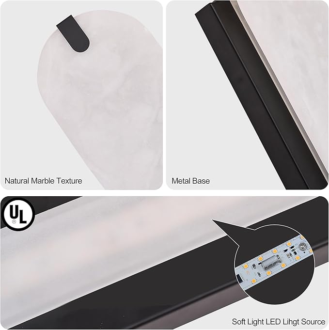 ZEROUNO 22.8in Alabaster Wall Sconce, Natural Marble Wall lamp,Dimmable Alabaster Wall Light Fixtures for Stairs Bathroom Living Room Bedroom or Vanity,Hallway(Black
