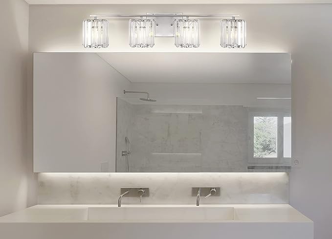 JONATHAN Y 4.75" Chrome Vintage Glam LED Vanity Light Wall Sconce Fixture with Clear Crystal Prism Shade, Hardwired Wall Lamp for Bathroom Mirror Hallway, LED Bulb Included (JYL3555A)