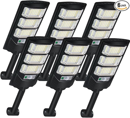 Solar Lights Outdoor Waterproof 6 Pack, Solar Flood Street Lights Dusk to Dawn Motion Sensor 6500K LED Security Outdoor Lights with Remote Control for Patio Barn Yard Garage Garden