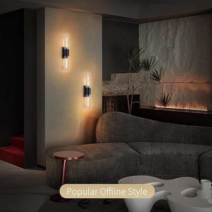 21" Bathroom Vanity Sconces Set of 2, Black Hardwired Wall Sconces Set of Two with Threaded Glass Shade, Modern Up Down Wall Decor Set of 2 for Bathroom Living Room Bedroom Hallway-Bulb Not Included ﻿ - Aura Lighting