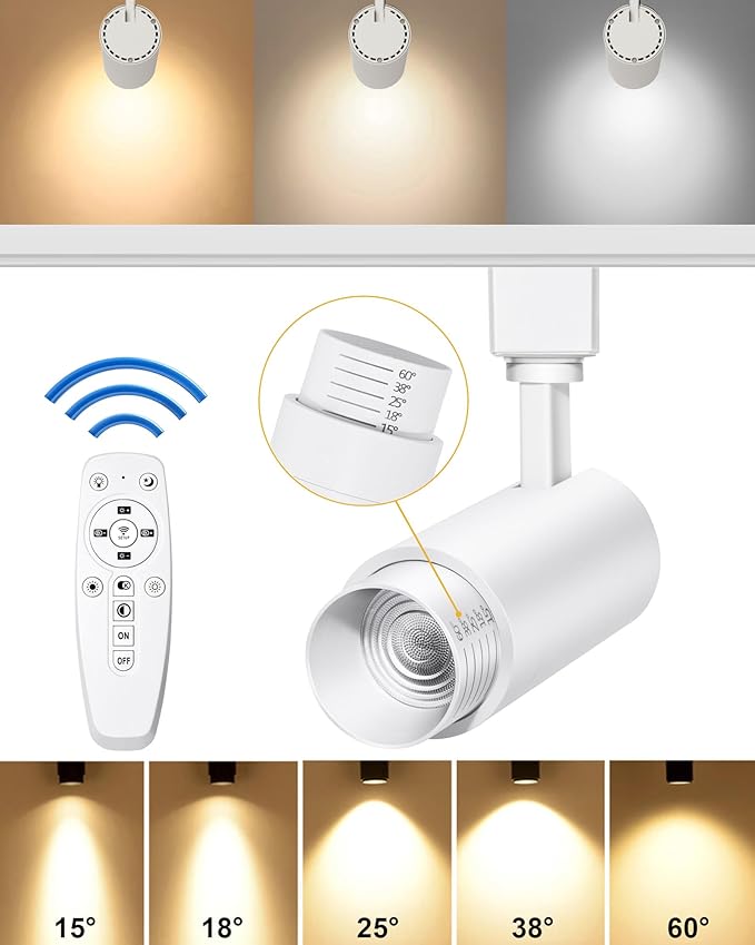 12W LED Track Lighting Heads,2700K-6500K Stepless Dimming H Type Dimmable Rail Ceiling Track Lights Fixtures for Kitchen,Flicker Free 15° to 60° CRI90 1200LM,White 10 Pack - Aura Lighting