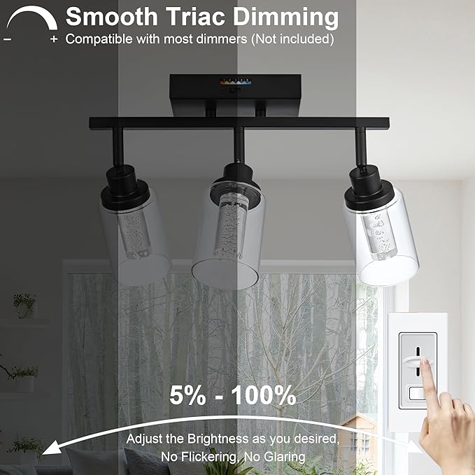 MELUCEE 3 Lights LED Track Lighting Kit Ceiling Bathroom Vanity Light Fixtures Wall Mounted Lamp Black Finished with Flexibly Rotatable Light Heads, Built-in LED Chips, 5-Color Temperature Adjustable - Aura Lighting