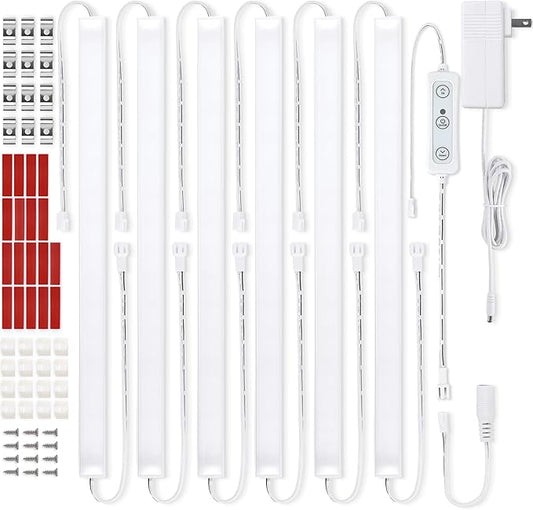 Litever Under Cabinet Lights Plug in, 6 pcs 12 Inches LED Light Strips. Super Bright Dimmable Extendable for Kitchen Counter Top Shelf Workbench Closet Display Bookshelf Lighting. Cool White 4000K - Aura Lighting