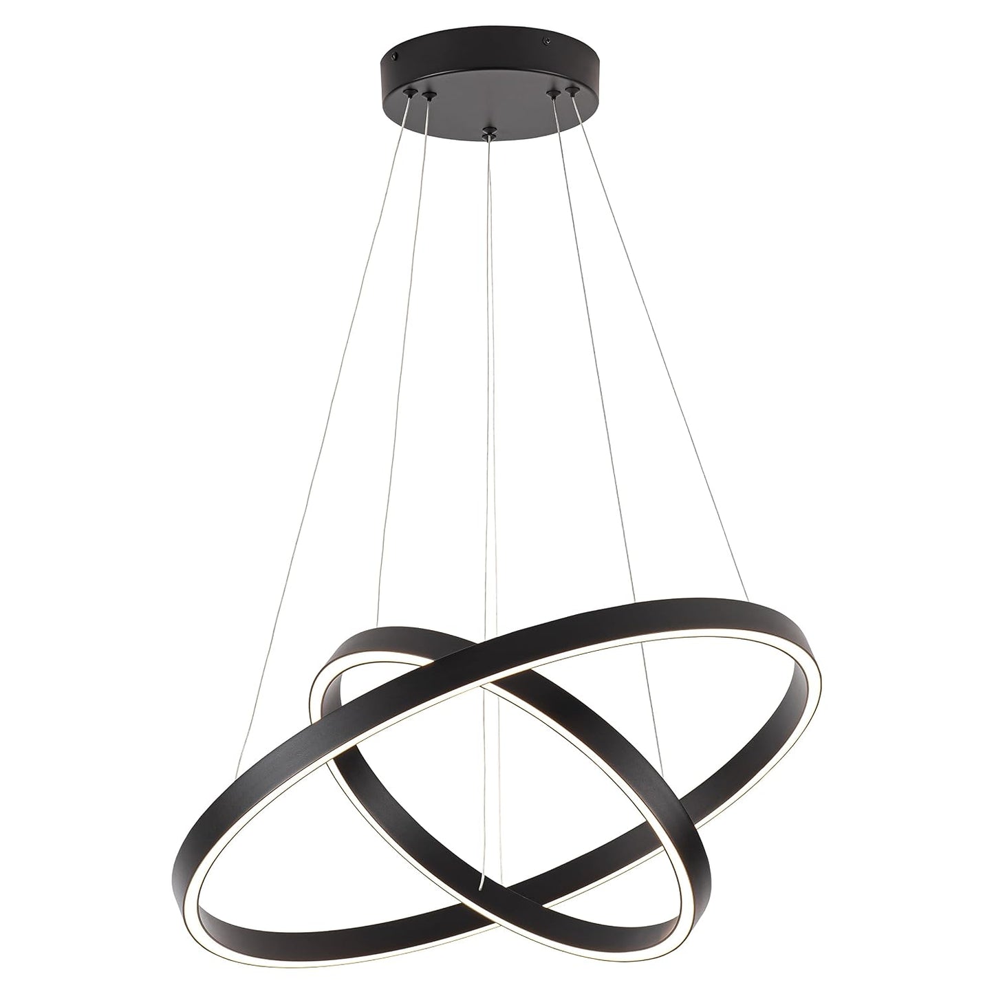 Modern Led Chandelier, 2 Rings Contemporary Chandelier Circular Pendant Light, Black Dimmable Hanging Ceiling Light Fixture for Living Dining Room