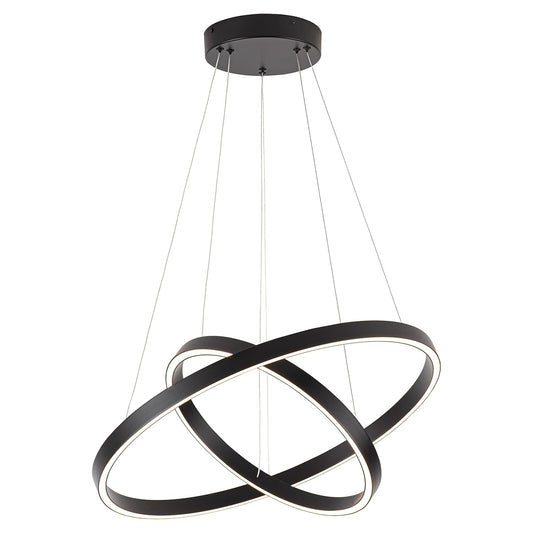 Modern Led Chandelier, 2 Rings Contemporary Chandelier Circular Pendant Light, Black Dimmable Hanging Ceiling Light Fixture for Living Dining Room