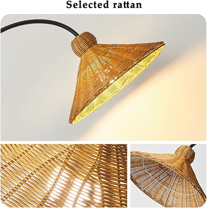 Wabi-Sabi Style Rattan Floor Lamp H72.83in E26 3-Color Dimming Living Room Corridor Standing Lamp Bedroom Study Torchiere Villa Club Decorative Lighting Fixture
