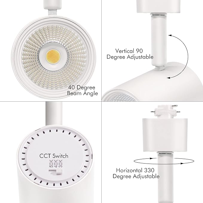 CLOUDY BAY LED Track Lighting Heads,3000K/4000K/5000K Selectable,Dimmable 8W,CRI90+ True Color Rendering Adjustable Tilt Angle Track Light,White,Halo Type,Pack of 6 - Aura Lighting