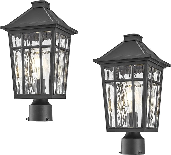Outdoor Light Post Black Outdoor Post Light Fixtures Waterproof Aluminum Pillar Lights Outdoor 13.6 Inch Height 2-Pack