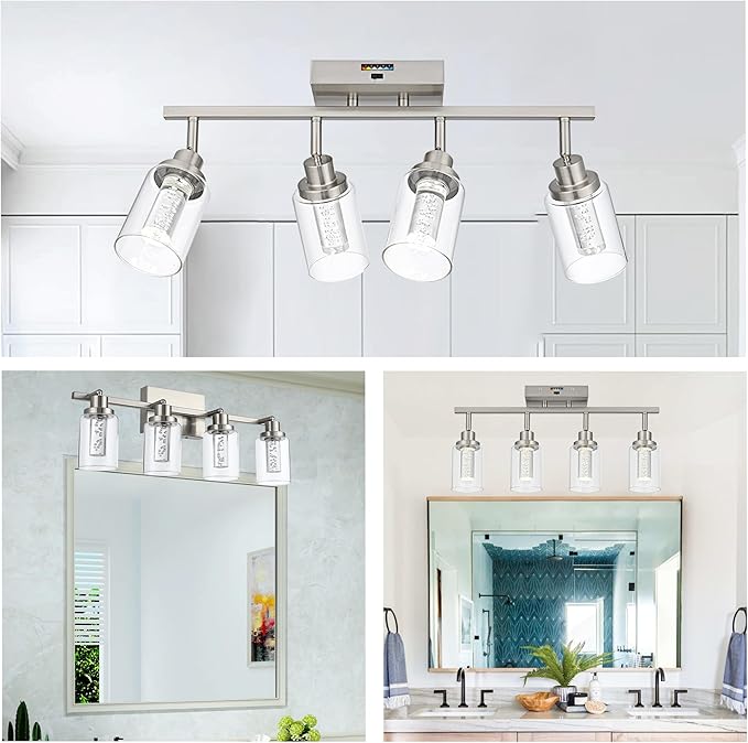 MELUCEE 5-Color 4 Light Brushed Nickel LED Track Lighting Fixtures Ceiling for Kitchen, Dimmable Track Lighting Kit, Adjustable Directional Spot Lights Indoor Wall Lamp, Built-in LED Chips - Aura Lighting