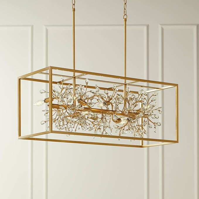 Possini Euro Design Carrine Gold Linear Island Pendant Chandelier 38 1/2" Wide Modern Clear Crystal Accents 8-Light Fixture for Dining Room House Foyer Kitchen Entryway Bedroom Living High Ceilings