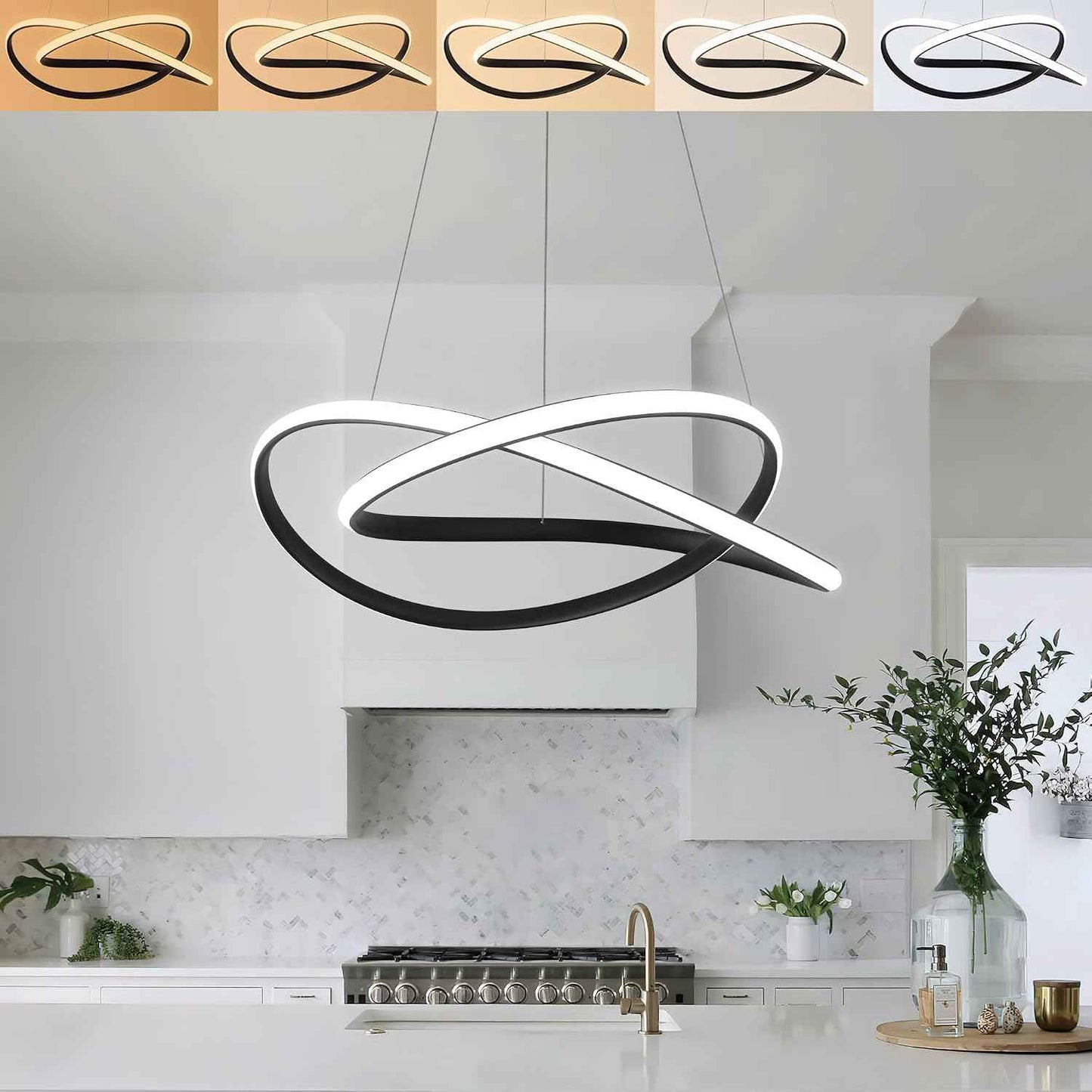 Modern LED Chandelier for Dining Room Pendant Light Fixture 40W | 5CCT/2700K-5000K,Dimmable,For Bedroom,Living Room,Dining Room,Kitchen,Kids Nursery,Home Office