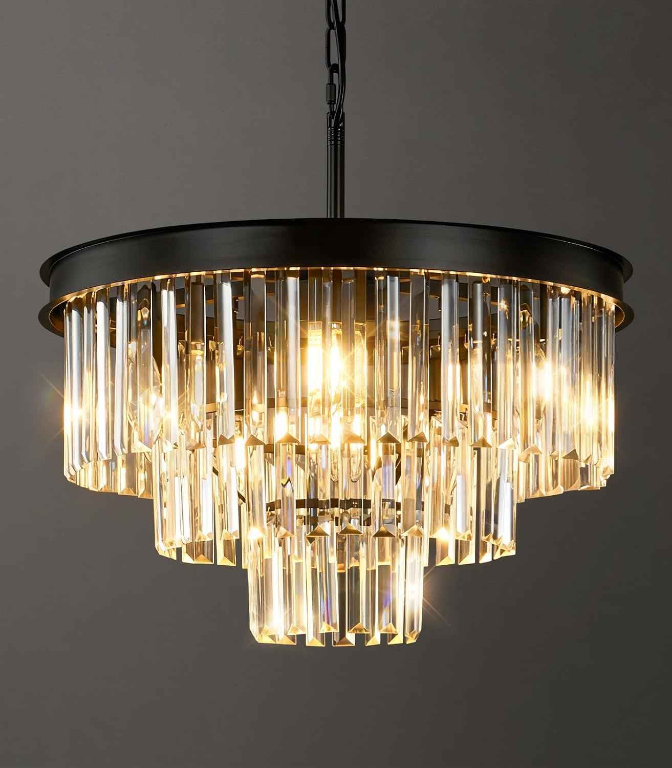 Black Crystal Chandeliers For Dining Room: 20" Modern Luxury Chandelier For Bedroom - Round Crystals Ceiling Pendant Lighting Fixtures For Living Room Entryway Kitchen Over Table Island Foyer 9 Light