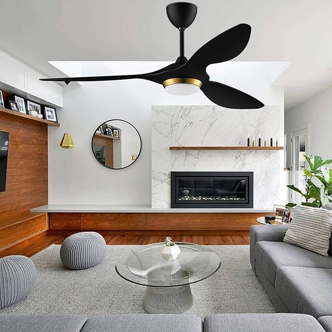 reiga 52 Inch Black Modern Ceiling Fans with Lights and Remote Control, Smart WiFi 3 Blades Quiet DC Motor for Living Room Bedroom Patio Garage, ETL Listed - Aura Lighting