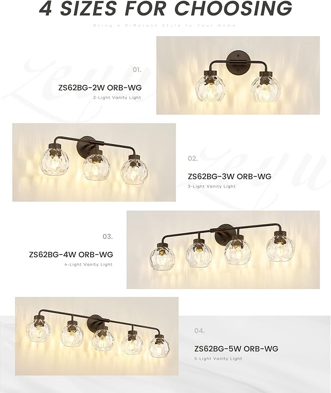 zeyu 4-Light Bathroom Vanity Light, 32 Inch Vintage Vanity Lighting Fixtures, Bathroom Lighting Fixtures with Water Ripple Globe Glass, ZS62BG-4W ORB-WG