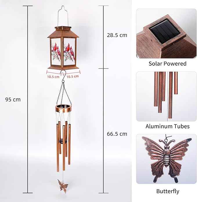 Cardinals Decorative Mobiles Gifts, Solar Cardinals Wind Chimes, Gifts for Mom, Women, Grandma, Garden Courtyard Lawn Decoration, Thanksgiving Gift, Decor Gift for Christmas and New Year