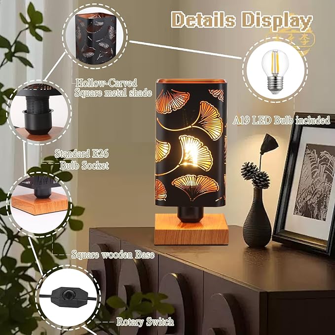 Rustic Table Lamp set of 2 with Dimmer, Small Black Industry Metal bedside Lamp fully Dimmable , Night Light for Kids, Bedroom Nightstands Lamp, Lamp for Living Room End Tables side Decoration