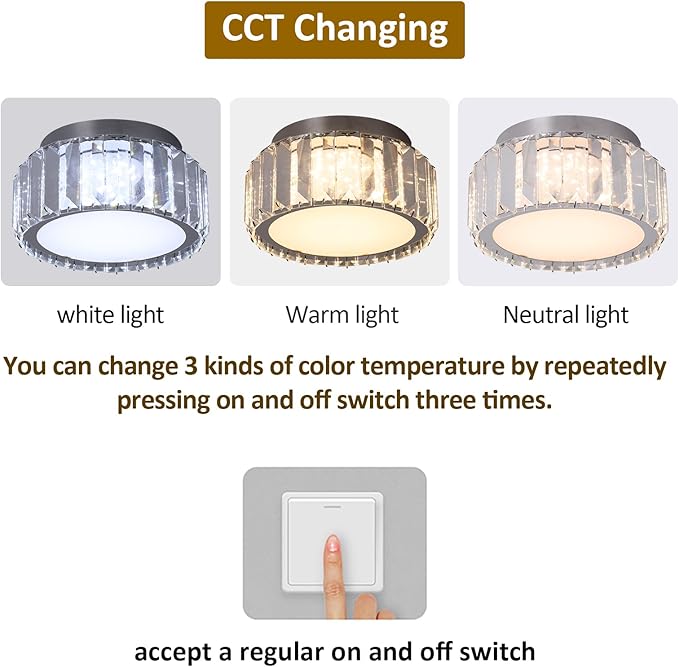Modern Crystal LED Ceiling Light, Semi Flush Mount Lighting Ceiling Fixture, Ceiling Chandelier Lamp for Living Room, Dining Room, Bedroom, Kitchen, Entryway, Hallway