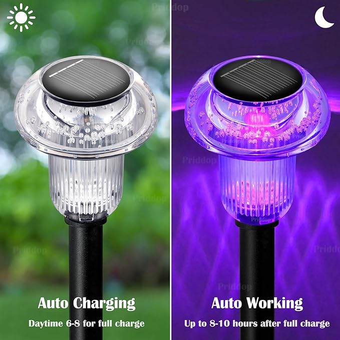 Solar Lights Outdoor Pathway Waterproof 8 Pack Color Changing LED Acrylic Mushroom Decorative Garden Lights for Yard Landscape Patio Outside Decorations