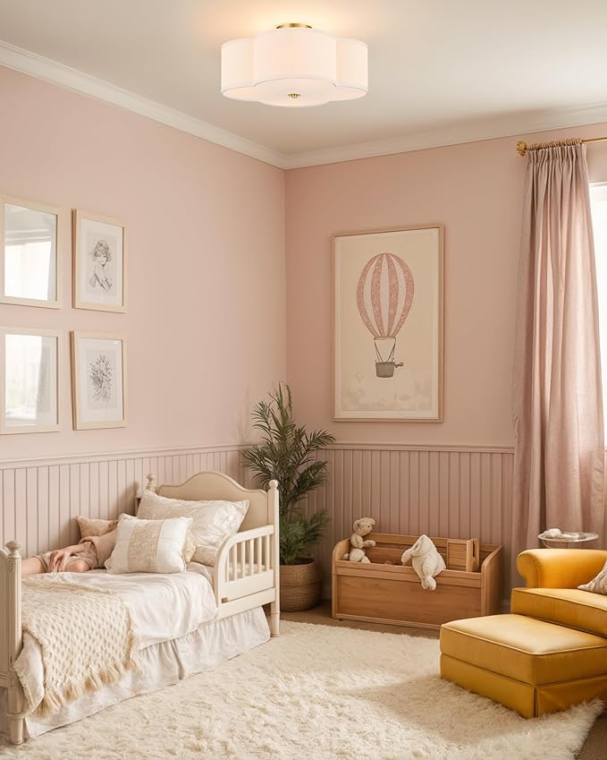 VONLUCE Semi-Flush Mount Ceiling Light, 15.8" Modern 4-Light Ceiling Light Fixture with White Clover-Shaped Shade 4 E26 Sockets for Bedroom Entryway Living Room, Gold Finish, ETL Certificated - Aura Lighting