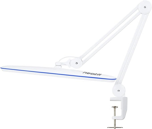Neatfi XL 2,200 Lumens LED Desk Lamp, 23 Inches 24W, Adjustable Arm, Dimmable, Eye Caring, Nail Light for Home, Office, Study Lamp (Non-CCT with Clamp, White) - Aura Lighting