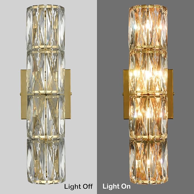 SAMTEEN Gold Wall Sconce Modern Crystal Sconces Wall Lighting 4-Light Bathroom Wall Mount Light Crystal Vanity Light Fixture for Bedroom Hallway Living Room - Aura Lighting