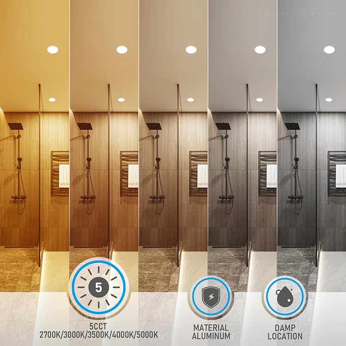 TORCHSTAR Basic Series 12-Pack 5CCT 6 Inch Ultra-Thin LED Recessed Lighting with J Box, CRI90, Aluminum, 2700K3000K3500K4000K5000K, 5%-100% Dimmable Slim Recessed Downlight, 12W 1100LM, ETL & ES