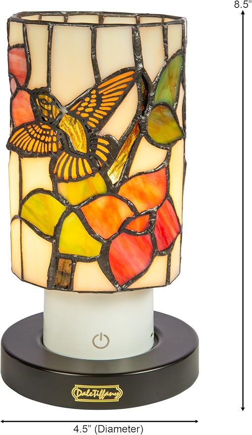 Dale Tiffany TAR24120 Calliope Hummingbird Uplight Tiffany Accent Lamp with Built-in Rechargeable Battery and 3-Level Brightness, Multicolor, 8.5-Inch Tall
