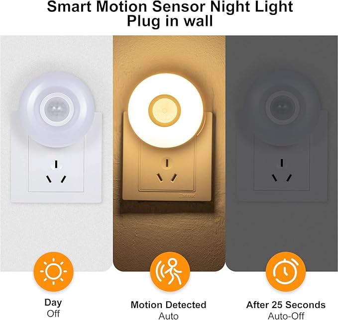 YELKO Night Lights Plug Into Wall,200 Lumen Super Bright Plug in Motion Sensor Light Indoor,Smart Plugin Motion Activated nightlights for Bathroom, Hallway(4Pack)