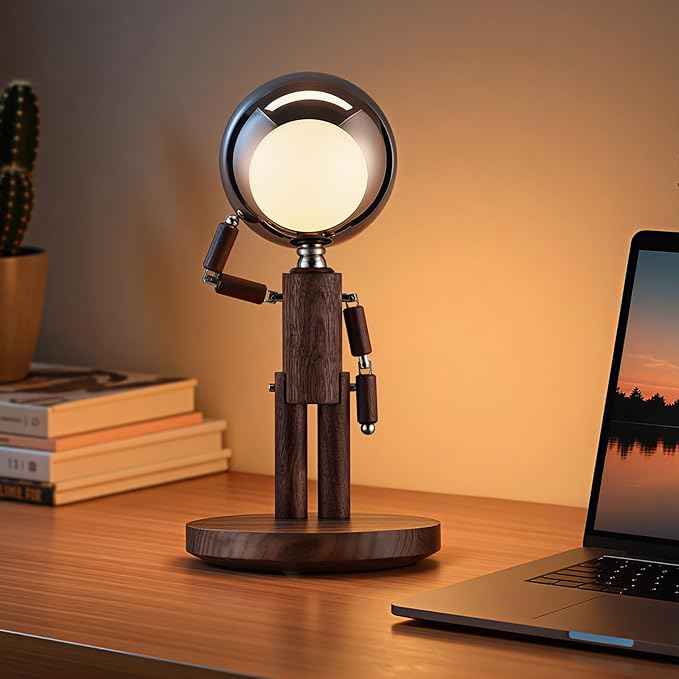 Cordless Table Lamp, Rechargeable Wooden Table Lamp with Touch Control & Adjustable Brightness, Cordless Decorative Bedside Lamp for Bedroom, Home Decor & Unique Gifts, Black Walnut