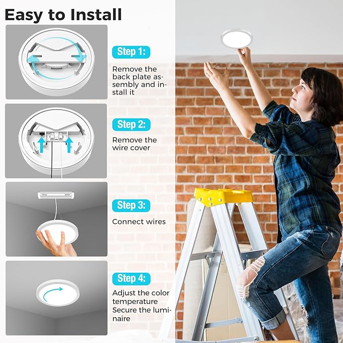 libtit 2Pack 4.7 Inch Small LED Ceiling Lights Flush Mount, 3000K 4000K 6500K Adjustable, 7W 700LM White Round Disk Light Fixture for Closet Basement Bathroom Hallway Kitchen Office Garage