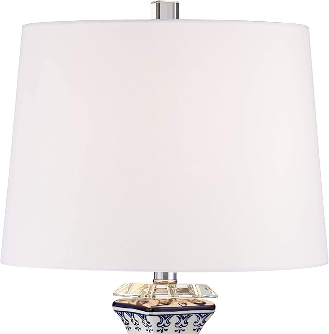 Barnes and Ivy Iris Asian Chinese Jar Style Table Lamps 28" Tall Set of 2 Blue Porcelain Crystal Geneva White Fabric Drum Shade Decor for Living Room Bedroom House Bedside Nightstand Home