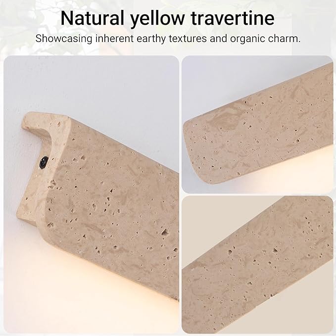 Outdoor/Indoor Yellow Travertine Wall Sconces, Nordic Style Natural Stone LED Wall Lamp, IP65 Waterproof Exterior Lighting Fixtures, Wabi-Sabi Art Decor Wall Light for Patio Garage(32cm)