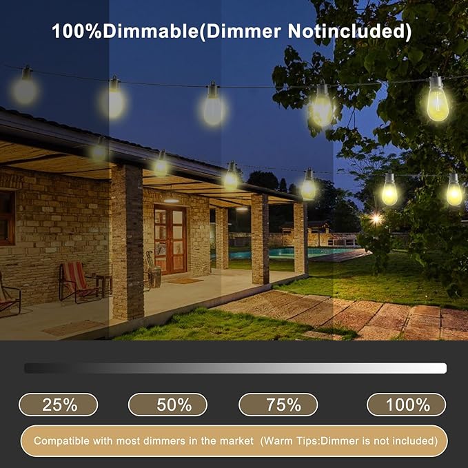 100 FT Outdoor String Lights IP65 Waterproof Patio Lights with 30 + 3 Shatterproof LED Bulbs Commercial Grade LED String Lights Connectable Hanging Decorative Lights for Outdoor Terrace Yard