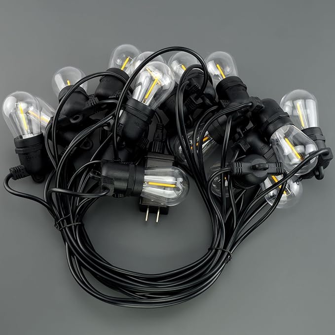 YULETIME 35 Feet 18 Sockets Patio String Lights with LED Bulbs, Weatherproof Backyard Light Bistro Lights (15 Lights - 2 Sets)