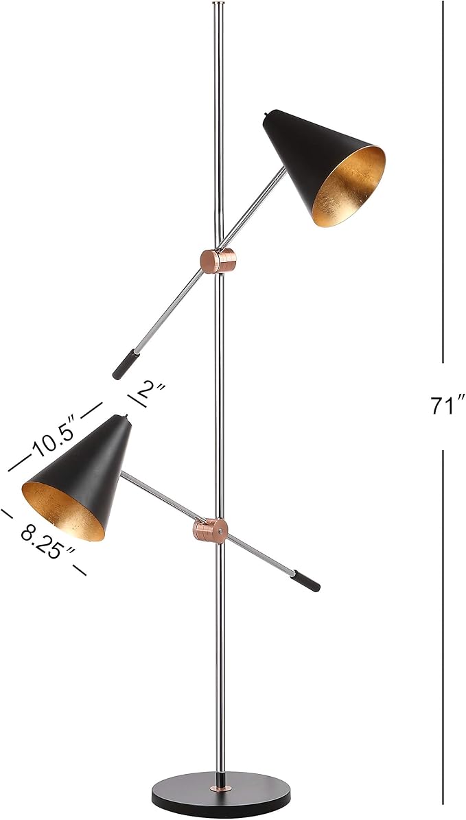 SAFAVIEH Lighting Collection Reed Modern Contemporary Scandinavian Retro Chrome/ Black 71-inch 2-light Living Room Bedroom Home Office Standing Tree Floor Lamp (LED Bulbs Included)