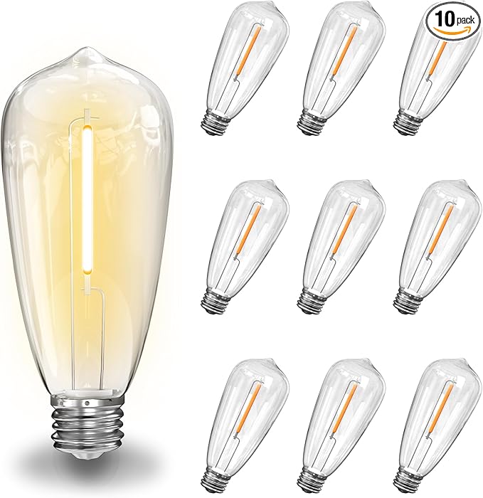 ST40 LED Edison Replacement Bulbs 10 Clear Light Bulbs 0.6 Watt LED String Light Bulbs, Outdoor String Lights Replacement Bulbs, Patio Lights Shatterproof Bulb C9/E17 Intermediate Base