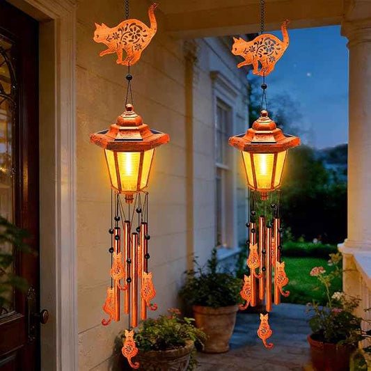 Cat Solar Wind Chimes for Outside, Birthday Gifts for Mom Women Grandma Mother's Day Memorial, 34-Inch Windchimes with Wind Spinner, Outdoor Hanging Solar Lights Waterproof Garden Decor Yard, 2 Pack