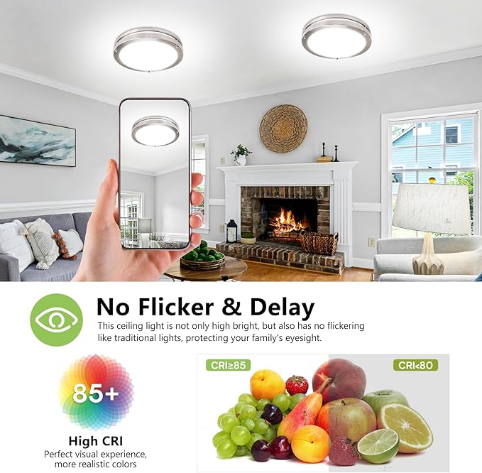 13 Inch Led Ceiling Light Fixture - 4 Pack 36W Flush Mount Ceiling Lights dimmable 3600LM 3000K/3500K/4000K/5000K/6000K Luxurious Nickel for Kitchen Hallway Stairwell Bedroom Bathroom - Aura Lighting