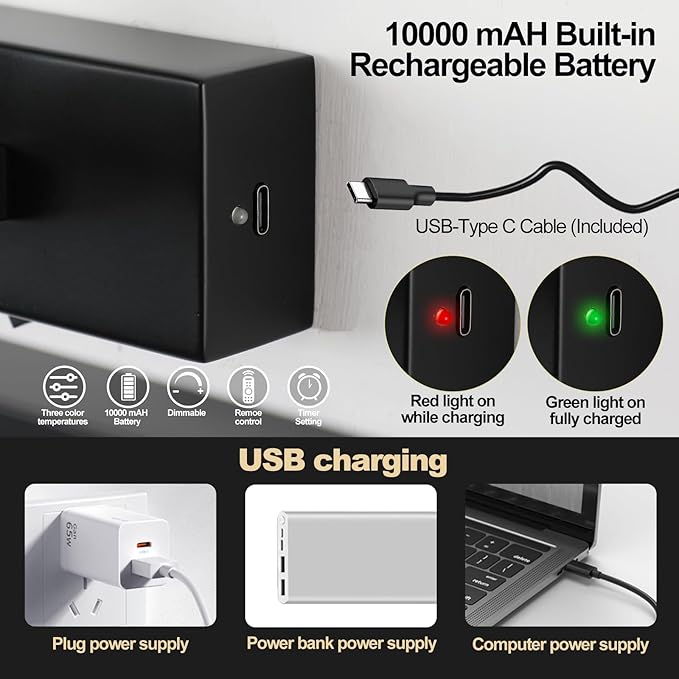 Wireless Picture Lights for Wall,23.5 Inch Black Art Light for Paintings,Battery Operated Picture Lights with Remote Control,Dimmable Rechargeable Art Lamps for Picture Frame,Gallery