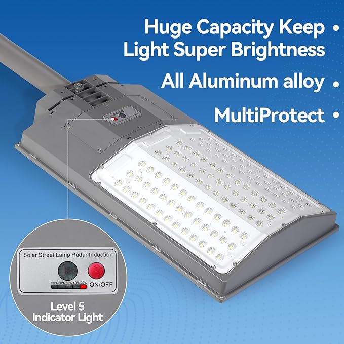 7500W Solar Street Lights Outdoor, 450000LM 7000K Solar Parking Lot Lights Dusk to Dawn 30000mAh IP67 Waterproof Pole Security Flood Lamps with Motion Sensor and Remote for Yard, Garage, Driveway