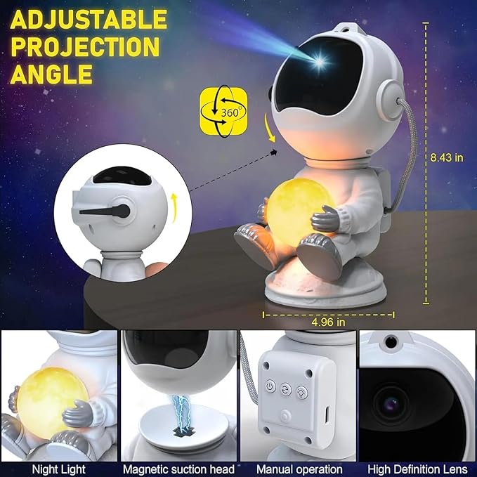 Spaceman Galaxy Star Projector Night Light - Funny Starlight Astronaut Space Projection Light, Starry Nebula Ceiling Skylight LED Lamp with Timer for Children, Men, Girls, Adults, Kids Bedroom