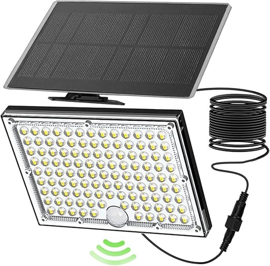 113 LED Solar Motion Light with 9000K Cool White, IP65 Waterproof, 5M Wire, Wide-Angle PIR Sensor, auto on/Off, Easy Install, Perfect for Yard, Patio, Porch, Wall, and Garden. 2-Year Warranty. - Aura Lighting